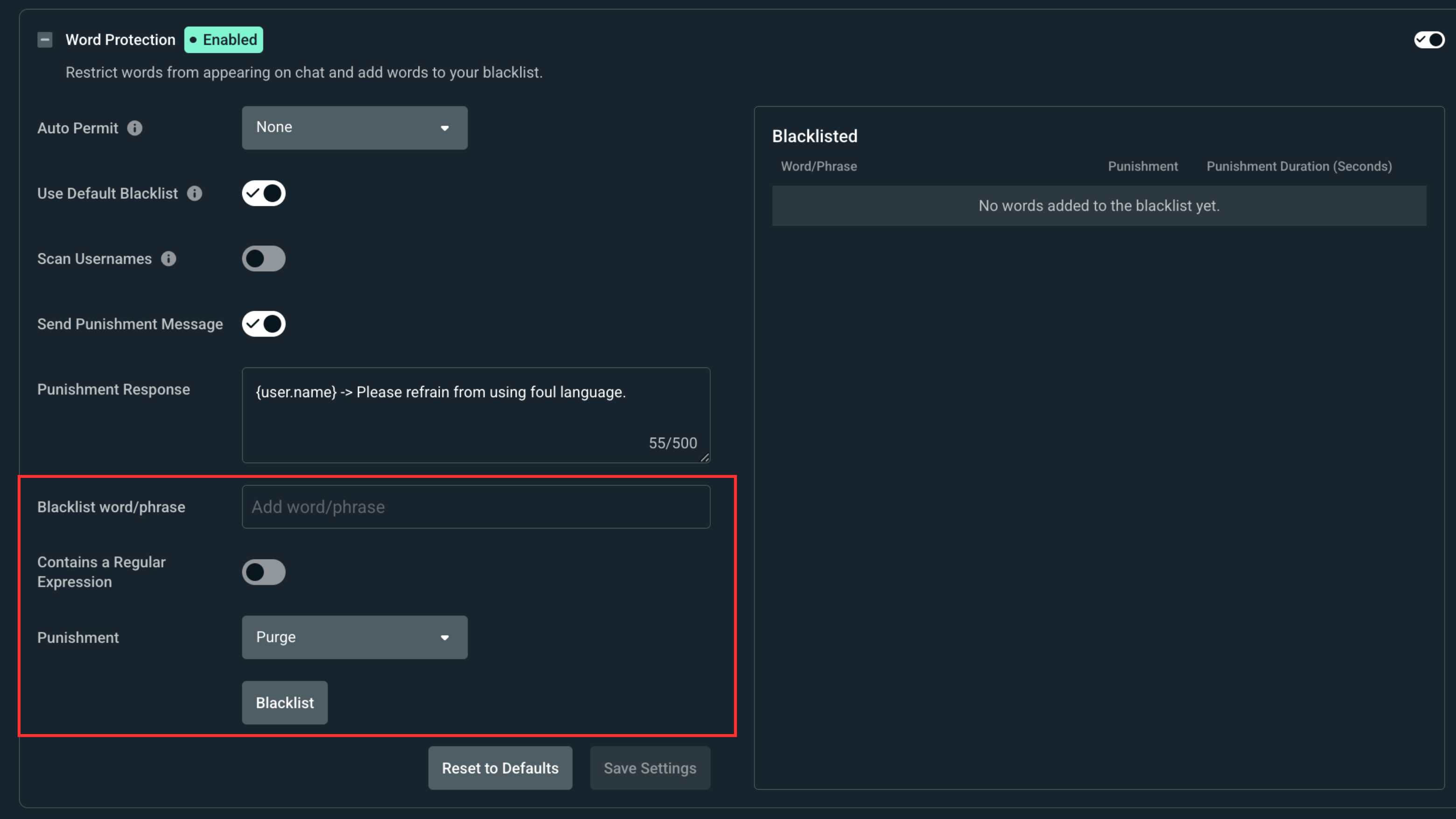 Blacklist words you can add in Cloudbot